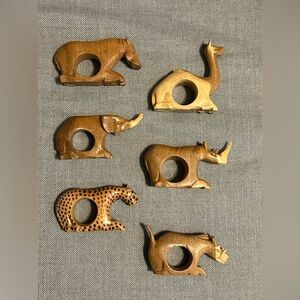 Wooden Safari Animal Napkin Rings Set of 6